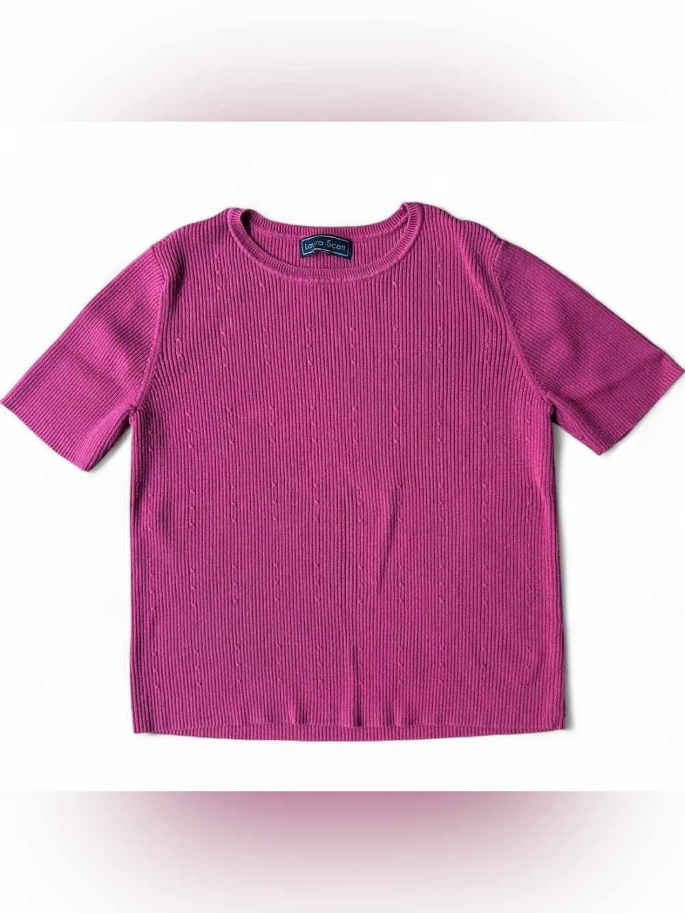 Vintage Laura Scott Magenta Pink Short Sleeve Cable Knit Sweater Small Medium